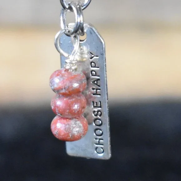 New Choose Happy and Red Jasper Bead Earrings - Picture 3 of 7